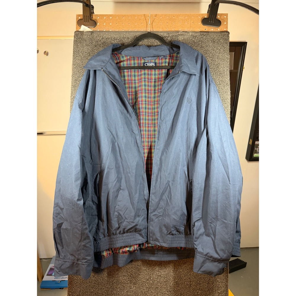 Chaps Harrington Jacket Mens 3XB Blue Plaid Lined Full Zip Lightweight Coat